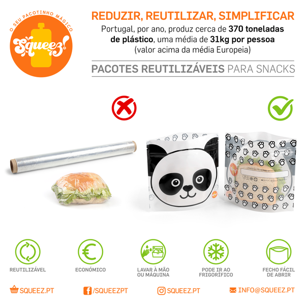 Pacote reutilizável para sandes Panda Bag