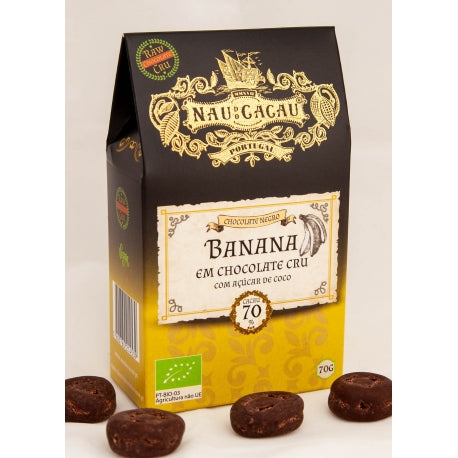 Banana em Chocolate Negro Cru Biológico com Açúcar de Côco - Nau do Cacau
